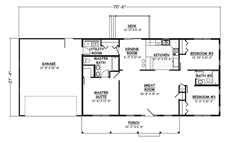 3 Bedroom Ranch Style House Plan With 1300 Square Feet Coolhouseplans