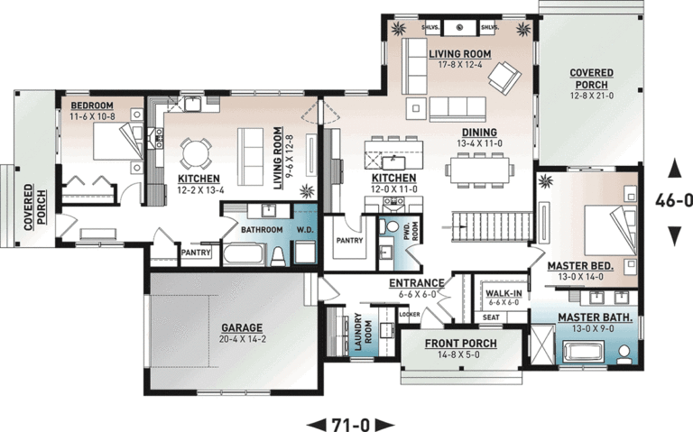 Ranch Style House Plan With In Law Suite Attached COOLhouseplans Blog   COOL House Plan Number 76572 Ranch House Plan With In Law Suite 768x479 